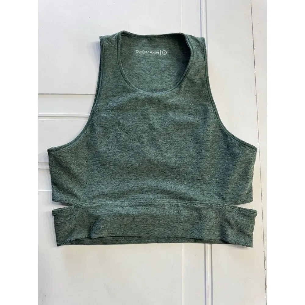 OUTDOOR VOICES Heather Green Slashback Crop Top High Neck Women's Medium - Picture 1 of 6